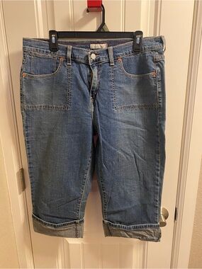Levis 515 Jeans 14 Capri Length Stretch Blue Denim Flap Pockets Roll Cuff 2007